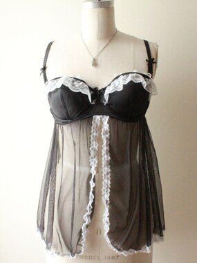 victoria's secret black & white lace corset bustier top 36C